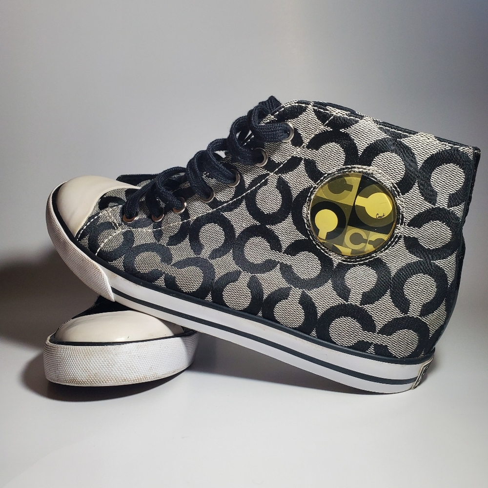COACH Cardinal High Tops Lace Up Sneakers Black & Grey Women's Size 8.5 EUC - Picture 7 of 14